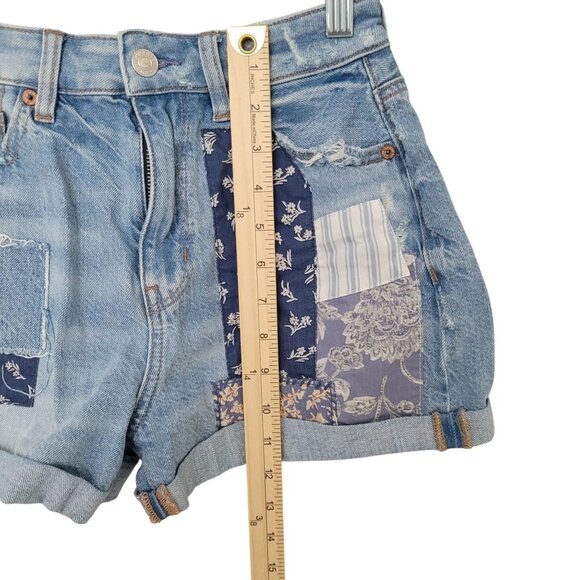 American Eagle Outfitters Womens Patchwork Denim Mom Jean Shorts Size 0 High Ris - Picture 12 of 13